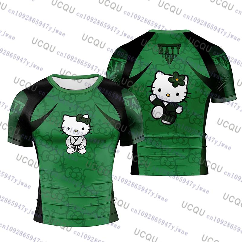 Футболка с принтом Hello Kitty Мужская Женская Дзюдо Тренажерный зал Футбольная майка Модная Спортивная одежда Оверсайз Тренировка Быстросохнущая Унисекс Пляжная футболка