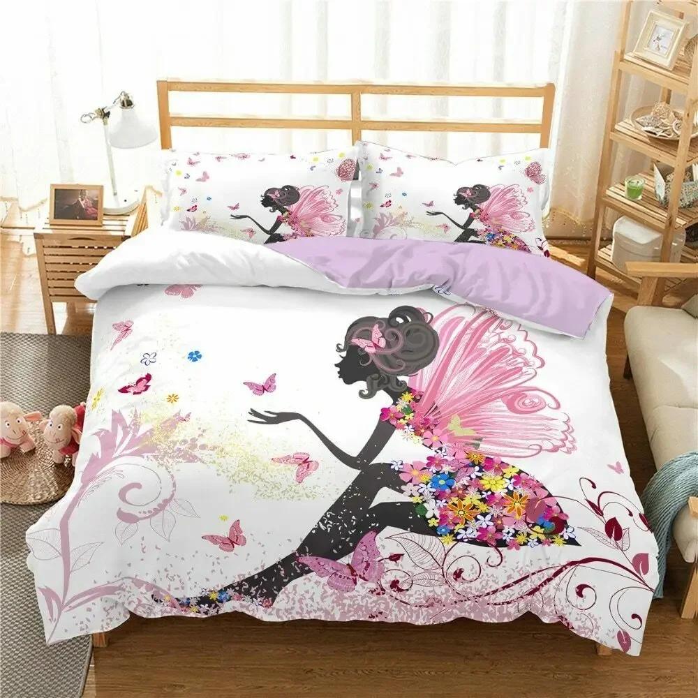 Romantic Style Fairy Girl With Wings Bedding Set Single Twin Double Queen King Cal King Size Bed Linen Set