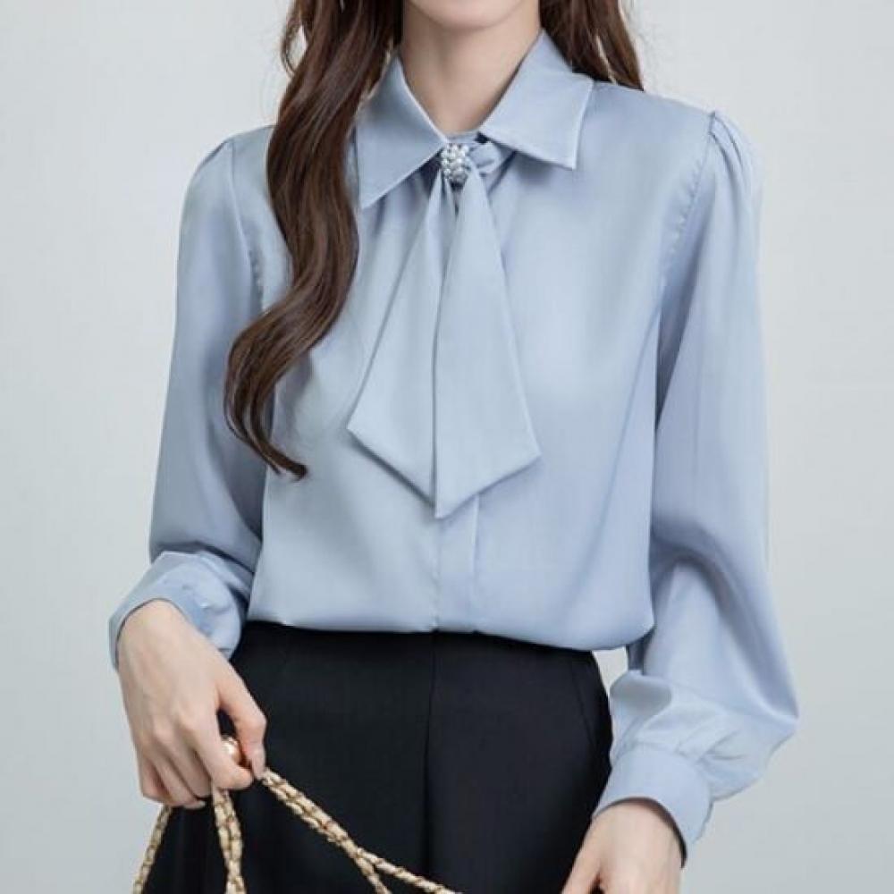 Navava Women Ribbon Neck Collar Long Sleeve Shirt Nb2931
