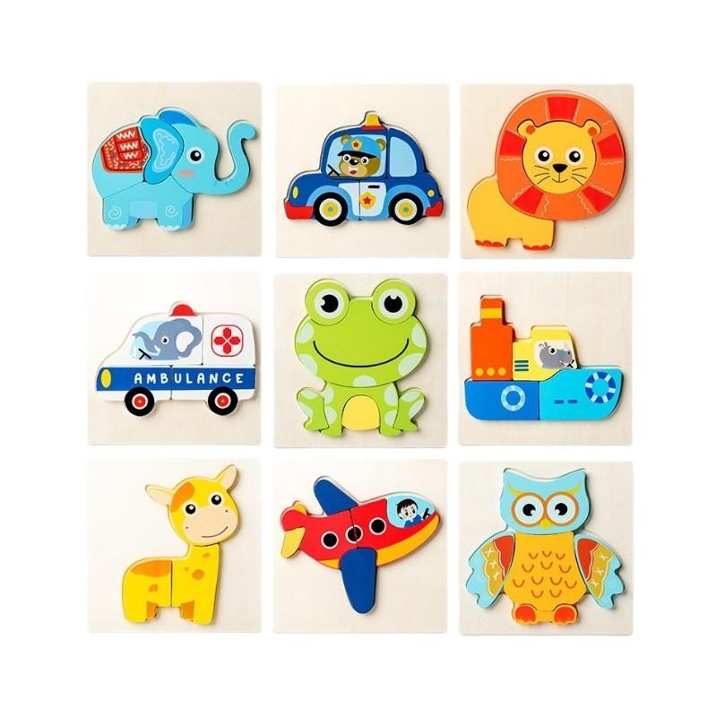 Traffic Wooden Animal Themed 3d Building Blocks For Kids Development Cognitive