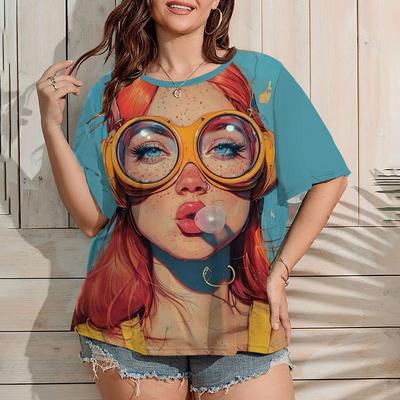 Женская футболка с круглым вырезом 2025 Лето Новые топы с коротким рукавом Красочный женский стиль Мода Оверсайз Женская одежда