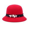 Vintage Women Domed Woollen Hat Adult Fashion Rivets Pearl Decoration Warm Lady Bucket Cap in Winter Autumn Outdoor