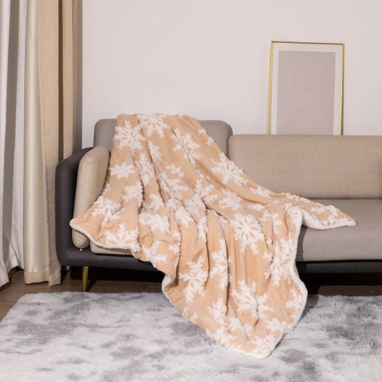 Рождественское одеяло с волосатым принтом снежинок, мягкие утолщенные двойные слои, сохраняющие тепло, контрастные цвета, антипиллинговое диванное одеяло, плохое зимнее одеяло для дома