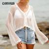 Women's Casual Lace Up Hollow Woven Beach Sun Protection Long Sleeve Cardigan Smock