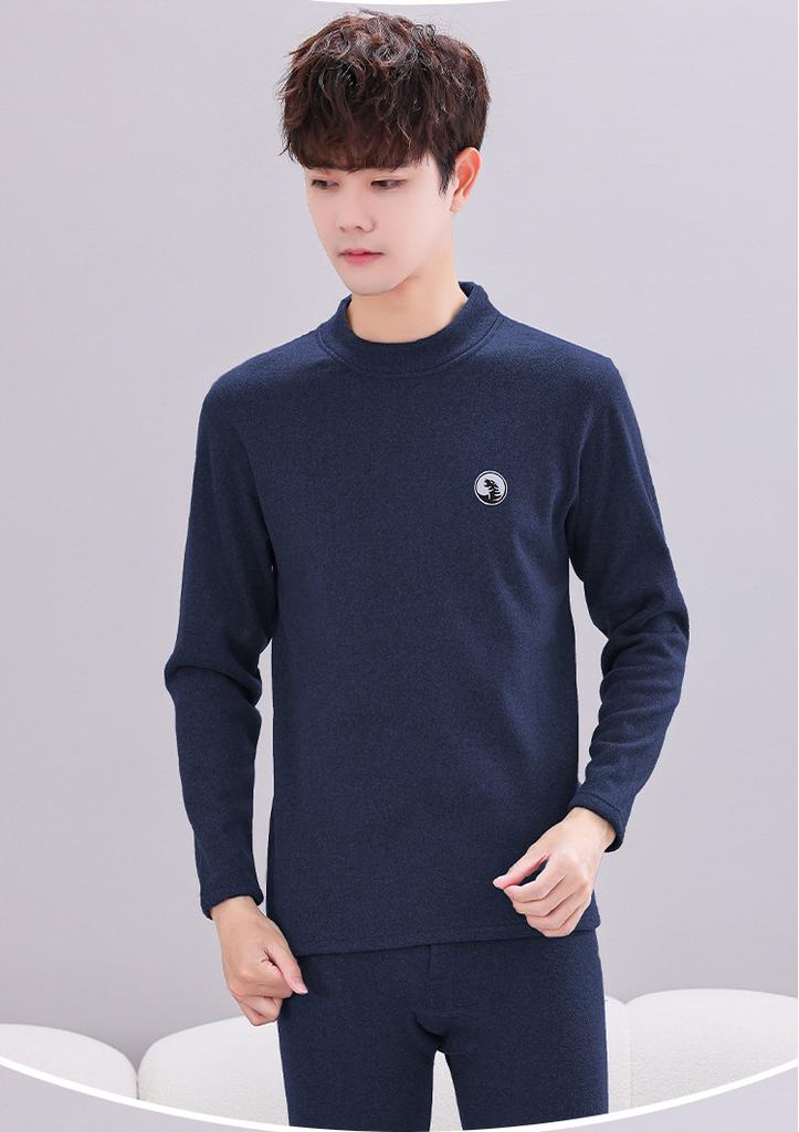 Men's Thermal Underwear Set with Thickened Collar and Fleece