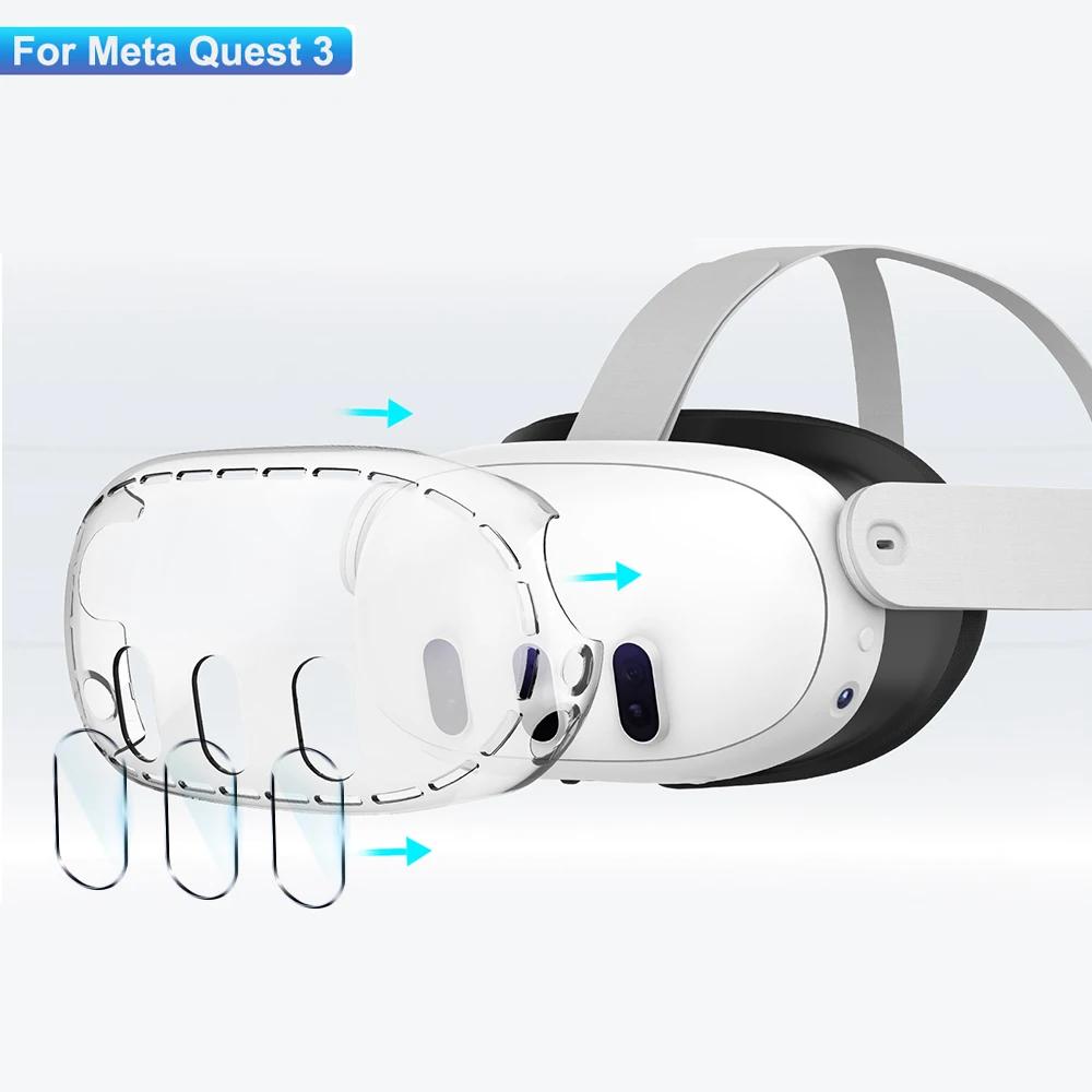 Прозрачный корпус-чехол для аксессуаров Meta Quest 3, Защитная крышка для VR-гарнитуры, Защита объектива камеры, Закаленное стекло для Quest3