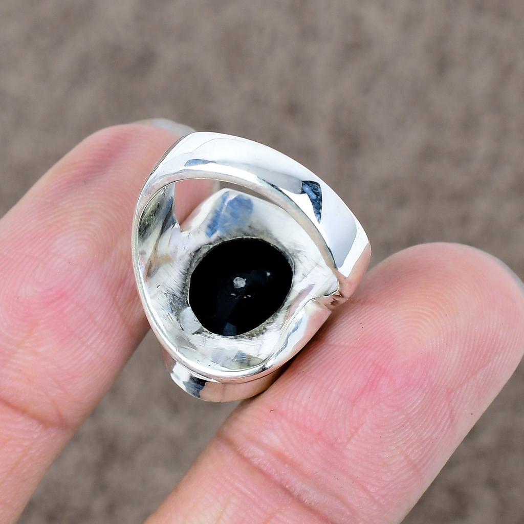 Black Spinel Genstone Handmade 925 Sterling Silver Jewelry Ring Size 8 KKG-528