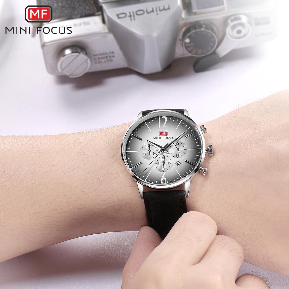 MINI FOCUS Мужские часы кварцевые часы с календарем водонепроницаемый кожаный ремешок мужские кварцевые часы