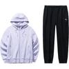 Solid Color Hooded Long Sleeve Sweatshirt And Mid Waist Drawstring Pants Casual Set Women Sets Light-Purple Basic-Black 962437202-2