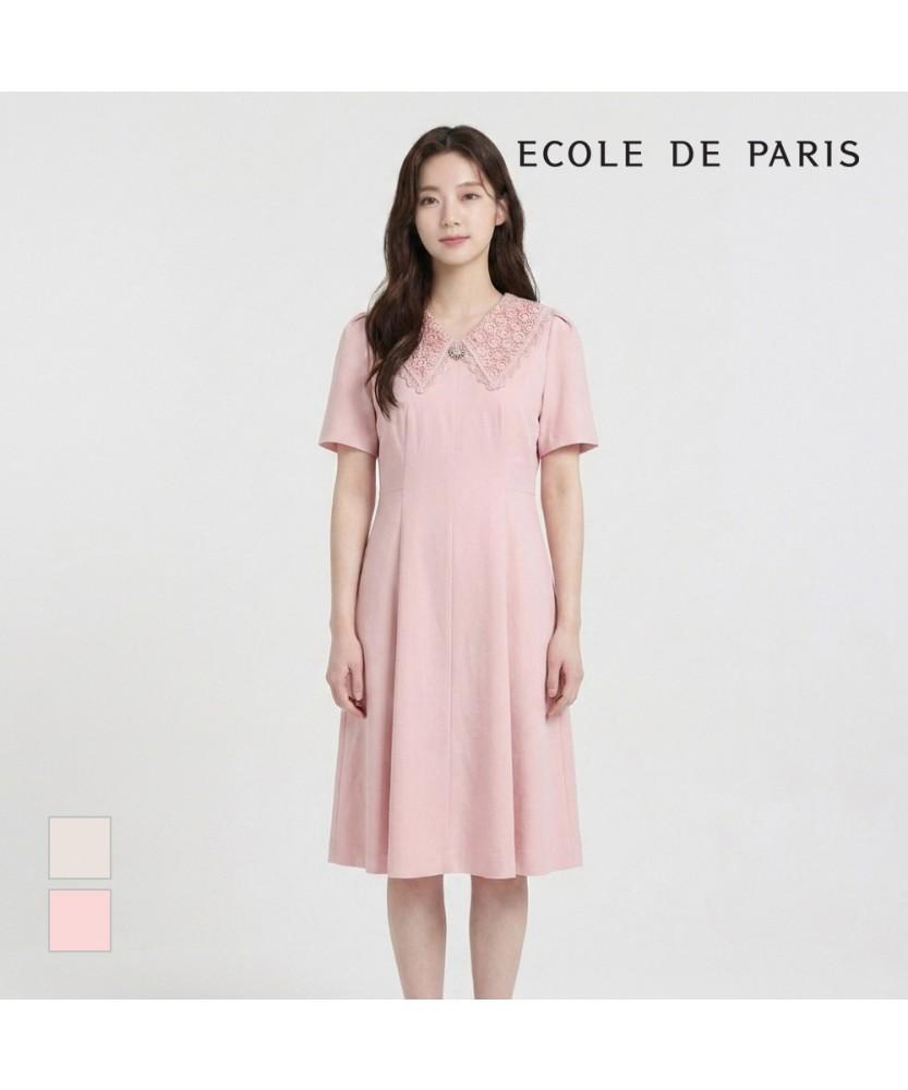 ECOLEDEPARIS Платье с расклешенной юбкой и кружевным воротником_Cb25Woc038Z