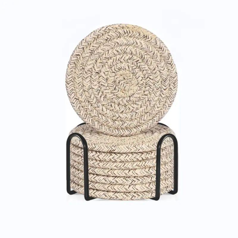 8-Piece Set Absorbent Coasters for Drinks Minimalist Cotton Woven Coasters Coffee Table Decor Boho Cute Cup Coasters