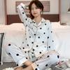 Комплект из 2 предметов, женская пижама Ice Silk, весна-осень, в горошек, с длинными рукавами, повседневная, милая, тонкая, домашняя одежда