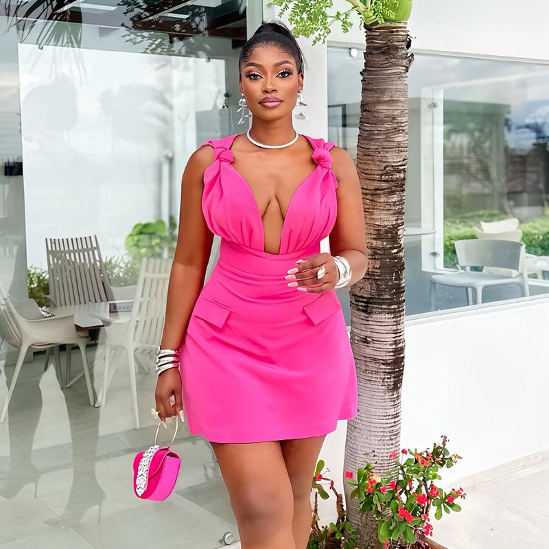 Летнее элегантное платье А-силуэта с V-образным вырезом и высокой талией для женщин 2024 года