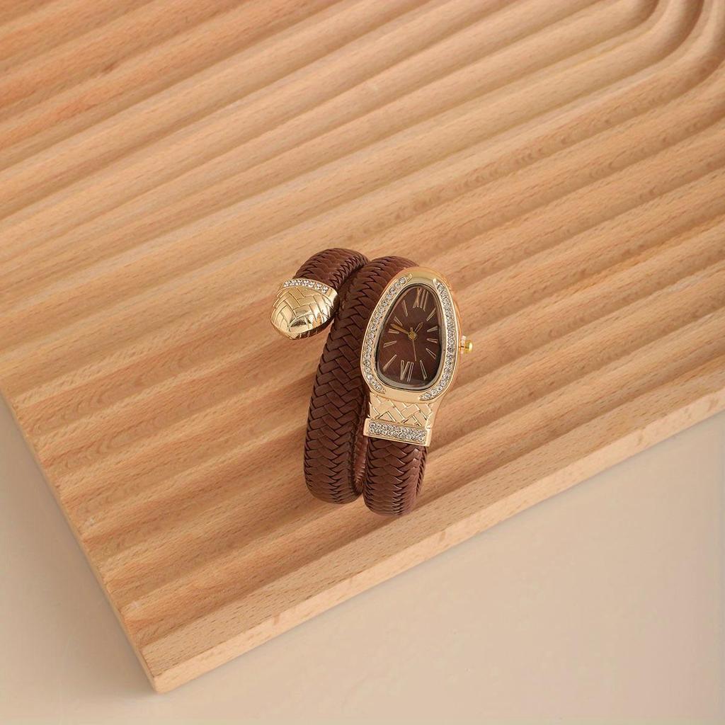 Модные женские кварцевые часы в форме змеи, плетеные, роскошные, со стразами, римский циферблат, наручные часы для девушек, часы Reloj Mujer