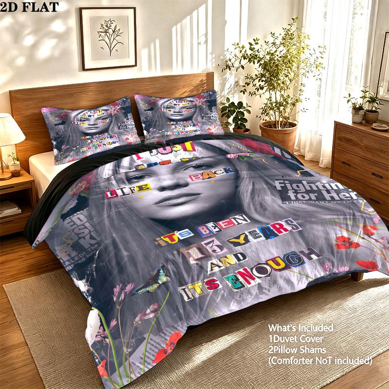 Britney Spears Pattern Bedding Set Quilt Cover Pillowcase Home Decor Gift (1 * duvet cover + 2 * pillowcase, without core)