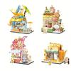 Набор строительных блоков с изображением кошек, кофейней, пекарней и магазином игрушек, вид на город и улицу, идеальный для декора дома и подарков