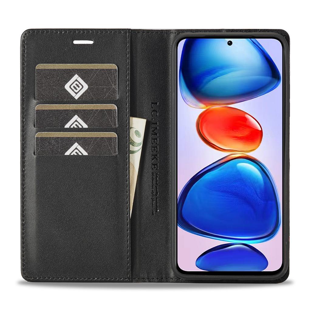 LC.IMEEKE For Xiaomi Redmi Note 12 Pro 4G/Note 11 Pro 4G (Mediatek)/5G (Qualcomm) Carbon Fiber Texture Stand Cover PU Leather Wallet Phone Case