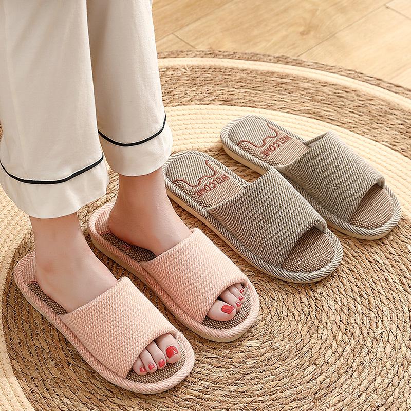 Туфли из льна и хлопка: Большие бесшумные домашние тапочки для женщин и мужчин на весну/осень