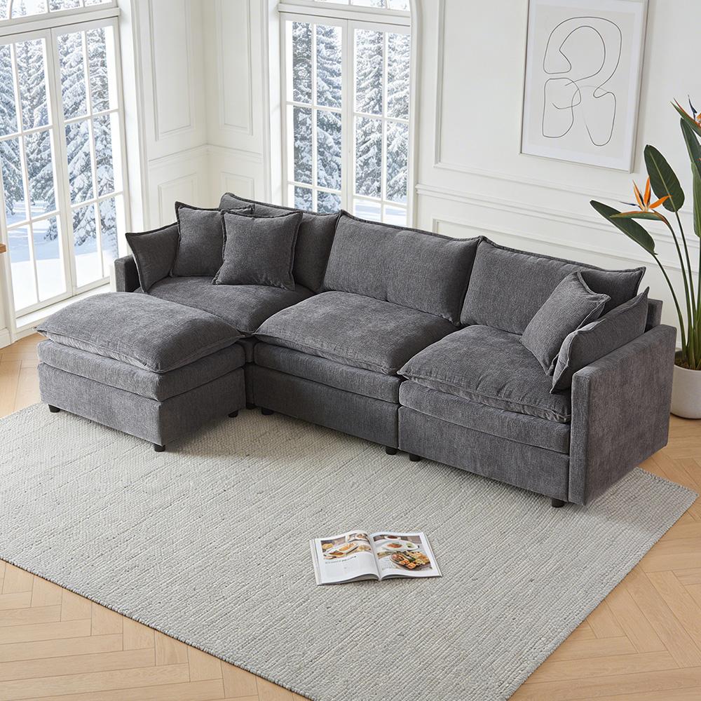 Ultra-soft modular sofa, made of chenille and solid wood, quick assembly