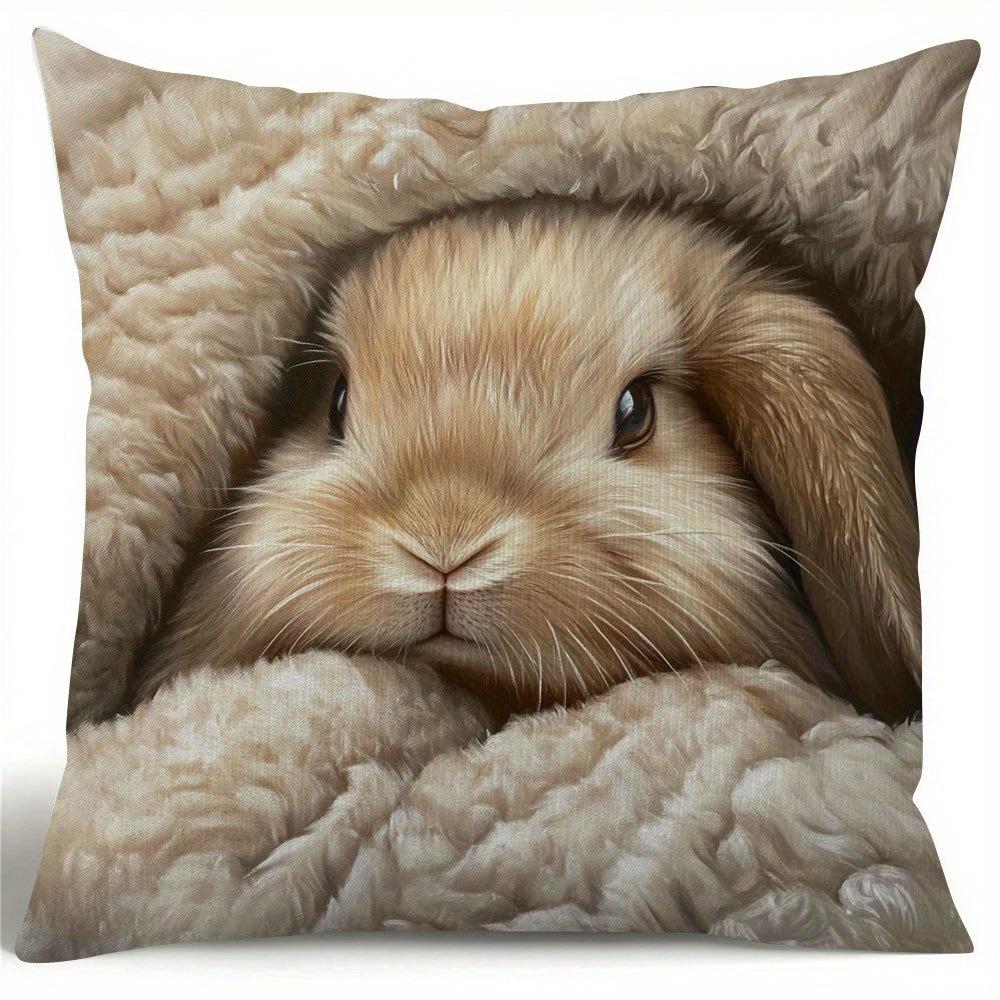 Rabbit Drinking Coffee Realistic Throw Pillow Cover Zipper Square Home Sofa Decor