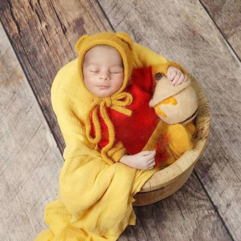 2pcs/set Newborn Photography Props Outfits Mohair Bear Hat & Footed Romper for Baby Photo Props Bodysuit Newborn Photo