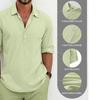 Men's European Short-Sleeve Cotton Linen-Feel Turn-Down Collar Shirt - Business Casual Solid Color with Half-Open Front