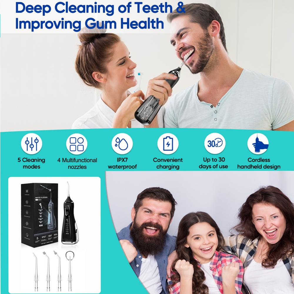 НОВЫЙ ирригатор для полости рта, скалер для зубов, 5-скоростная регулировка, ирригатор, портативный стоматологический ирригатор, 300 мл, водонепроницаемый очиститель зубов IPX7