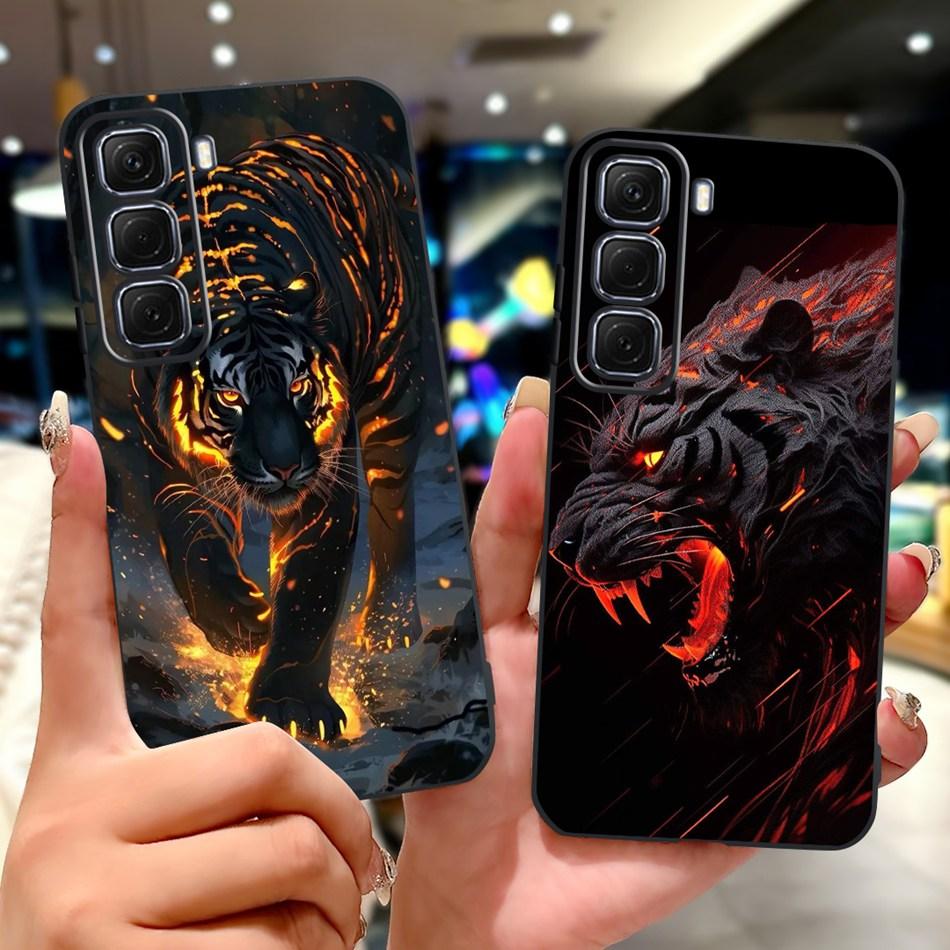 For Infinix Hot 50 4G Phone Case Hot 50 Pro+ 4G Hot50 Pro Elegant Floral Cat Pattern Black Silicone Soft TPU Cases
