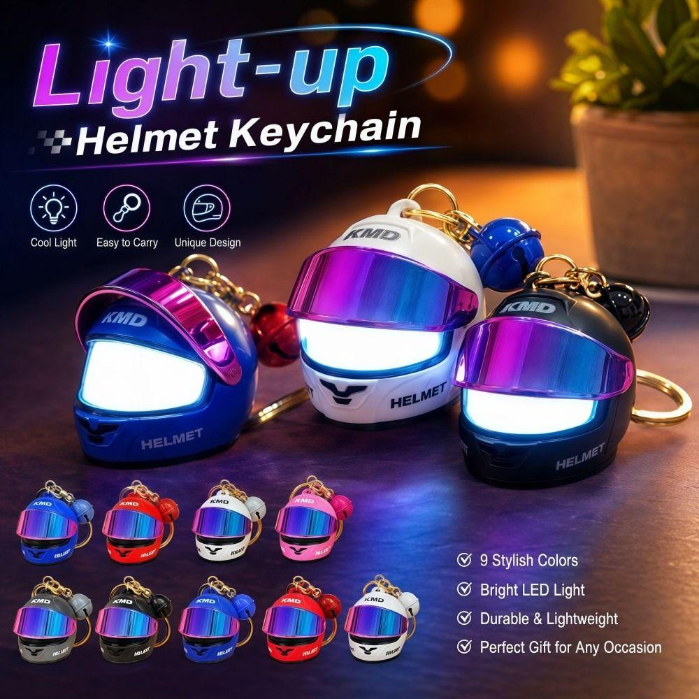 Cool Light-up Helmet Keychain Lightweight Versatile Mini Night Light Pendant Realistic Multifunctional Helmet Bag Charm