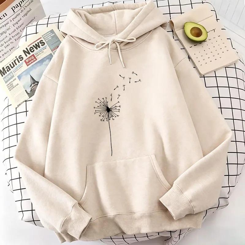 Women's Retro Dandelion Print Hoodie Autumn Winter Daily Hoodie Sweatshirt Women Clothing Pullover Loose Soft Comfortable Hoodie