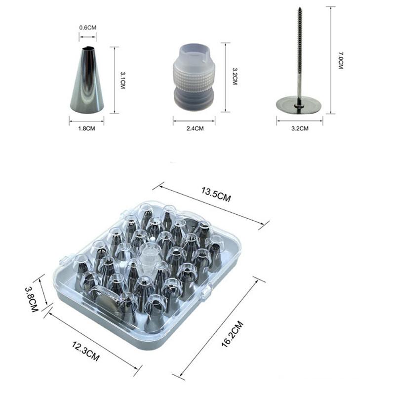 29pcs/set Cake Decorating Tips Set With Storage Box 1 Standard Couplers 26 Pastry Nozzles 2 Flower Nails Baking Supplies