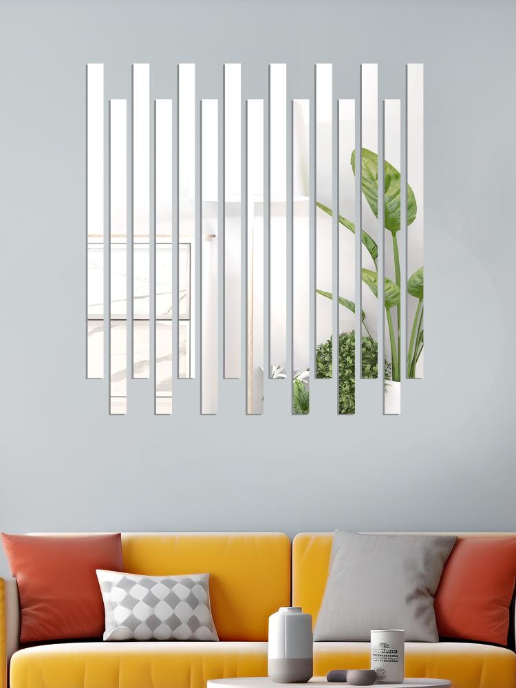 20 Pcs Acrylic Mirror Wall Stickers Mirror Wall Stickers Striped Design Art Tile Decal DIY Self Adhesive Removable and Murals for Home Decor