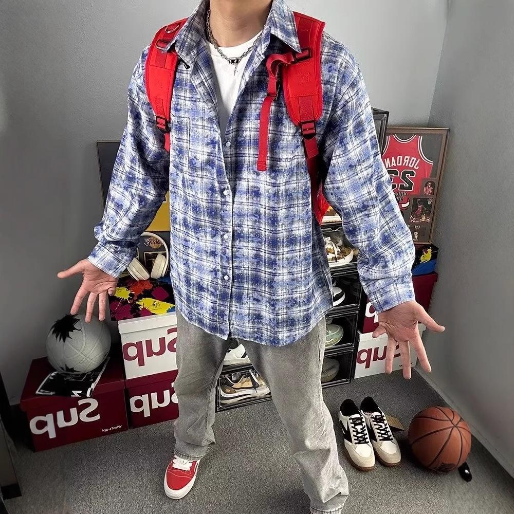 Корейско-японская клетчатая рубашка 2025: Унисекс Модная Свободная Повседневная Куртка с Длинным Рукавом