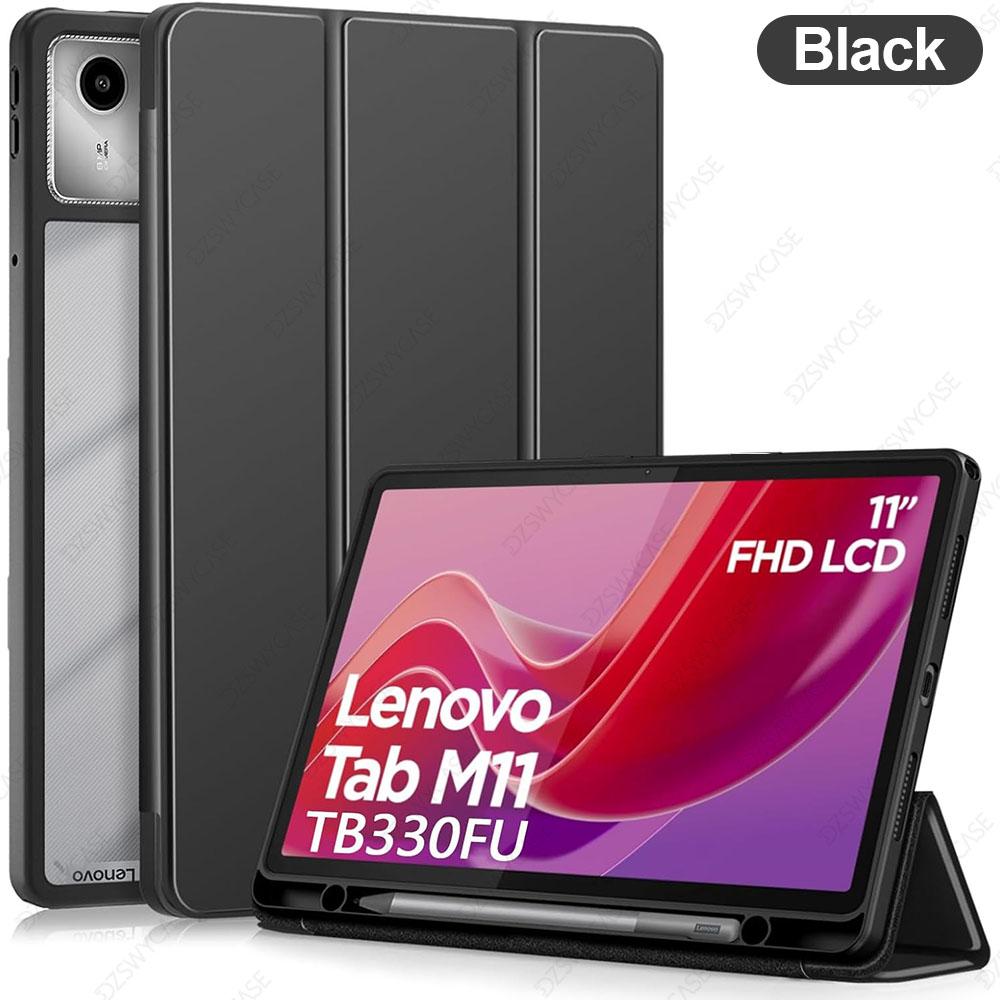 Case for Lenovo Tab M11 11 Inch 2024 with Pen Holder,Clear Transparent Hard PC Back Cover Trifold Stand Case for,Auto Wake/Sleep