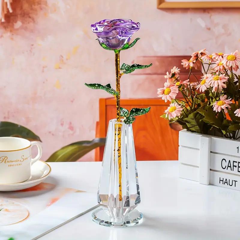Exquisite Simulated Everlasting Rose Ornament - Vibrant Crystal Flower for Home Decor, Ideal Gift for Valentine's Day and