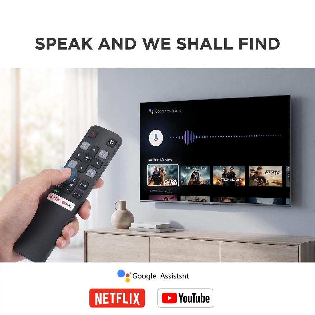 RC802V FNR1 Voice Remote for TCL Android TV Remote,New Upgraded RC802V for TCL Smart TVs with Google Voice Function