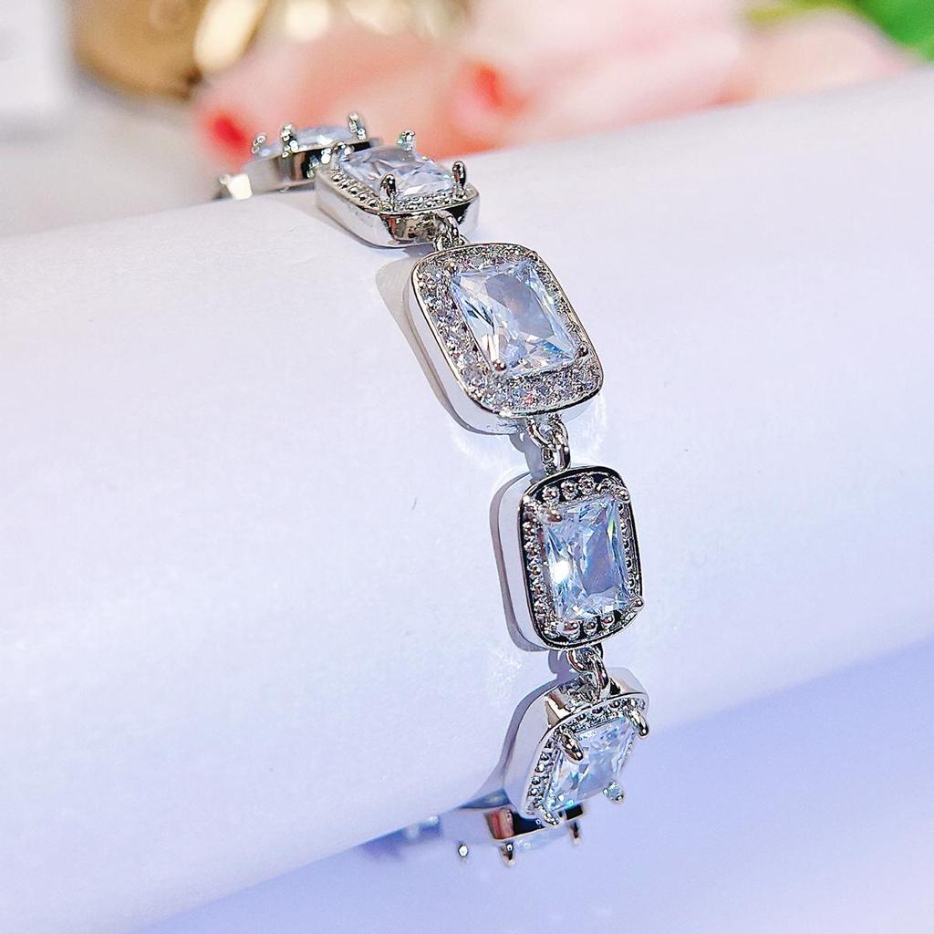 CMM High Quality Ice Cut Cubic Zirconia Rectangle Charm Tennis Bracelet Luxury Wedding Bridal Hand Jewelry for Women