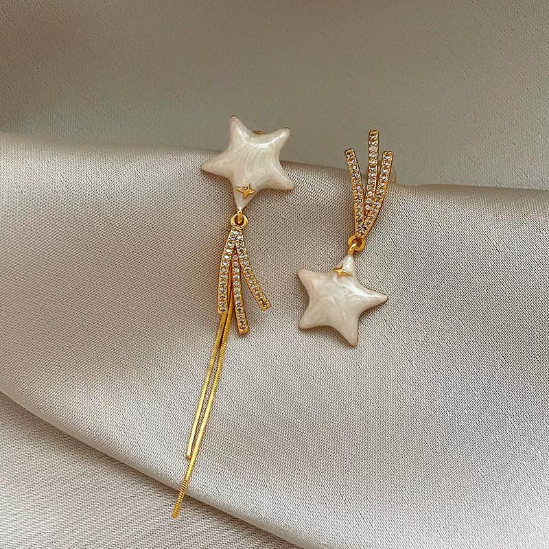 K real gold electroplated silver needle zircon dripping oil star earrings light luxury high-end stud earrings European and American retro earrings