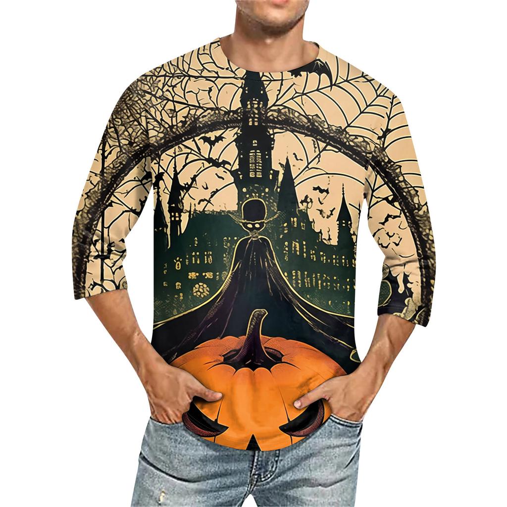 Men'S Round Neck Three-Quarters Sleeve Top Casual Fashion T-Shirt