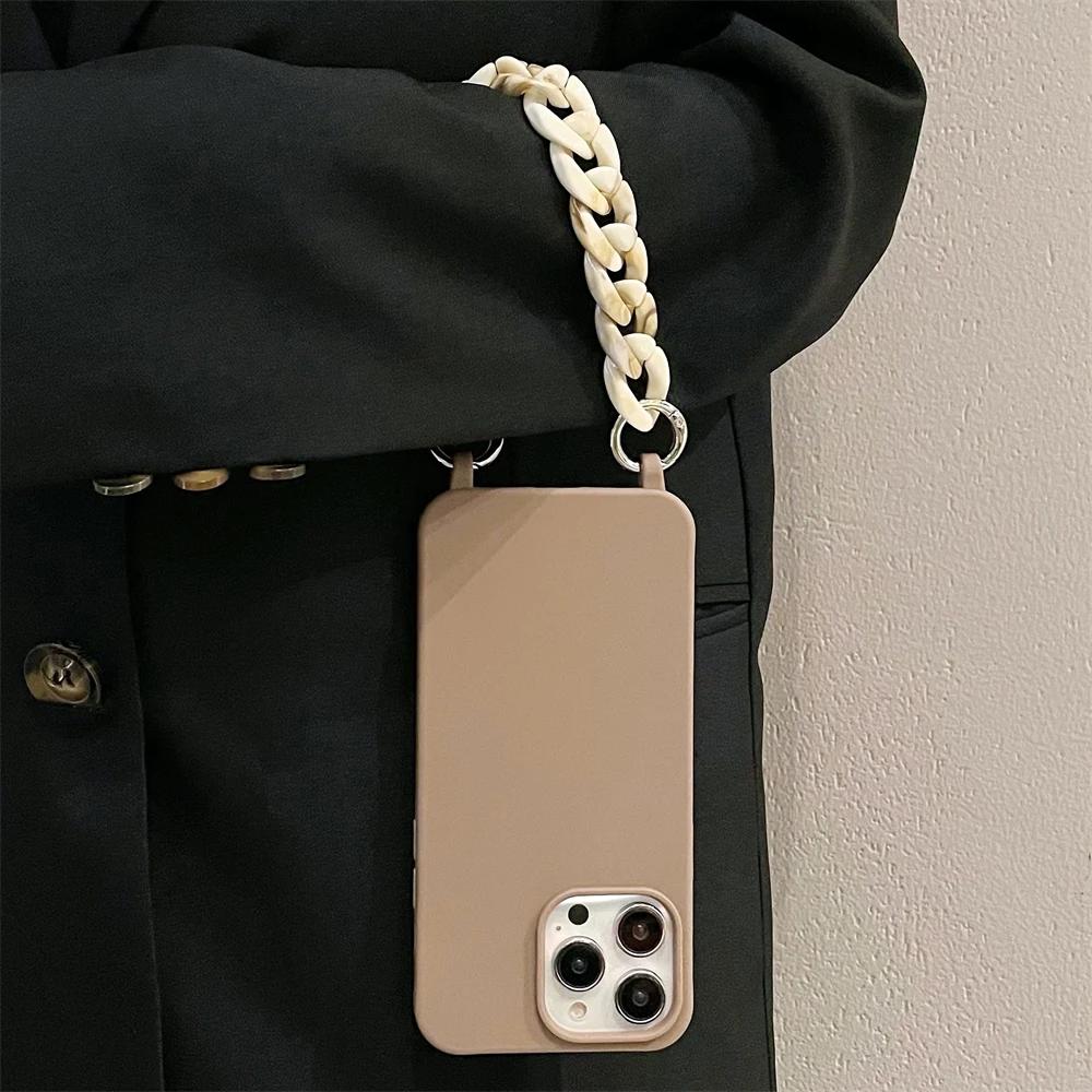 Чехол-цепочка из акрила и силикона с ремешком через плечо для iPhone 16 15 14 13 12 11 Pro X XR Max 7 8 Plus Samsung S24 23 S22 S21 Ultra Plus A54 A14 A53