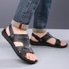 Men Black Leather Sandals Summer Brown Outdoor Hiking Sandals Outdoor Wide Head Beach Shoes for Father Over Sized