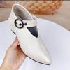 Fashion New Solid Color All-match High-heeled Shoes Women's Buckle Soft-faced Pointed Toe Thick-heeled Leather Shoes Women