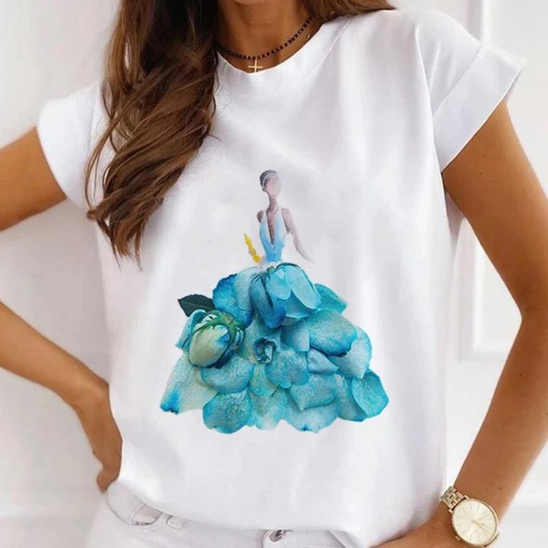 Модная креативная женская футболка с 3D рисунком розы 90-х годов, летняя блузка, свободные футболки с короткими рукавами, белые женские топы с круглым вырезом, одежда