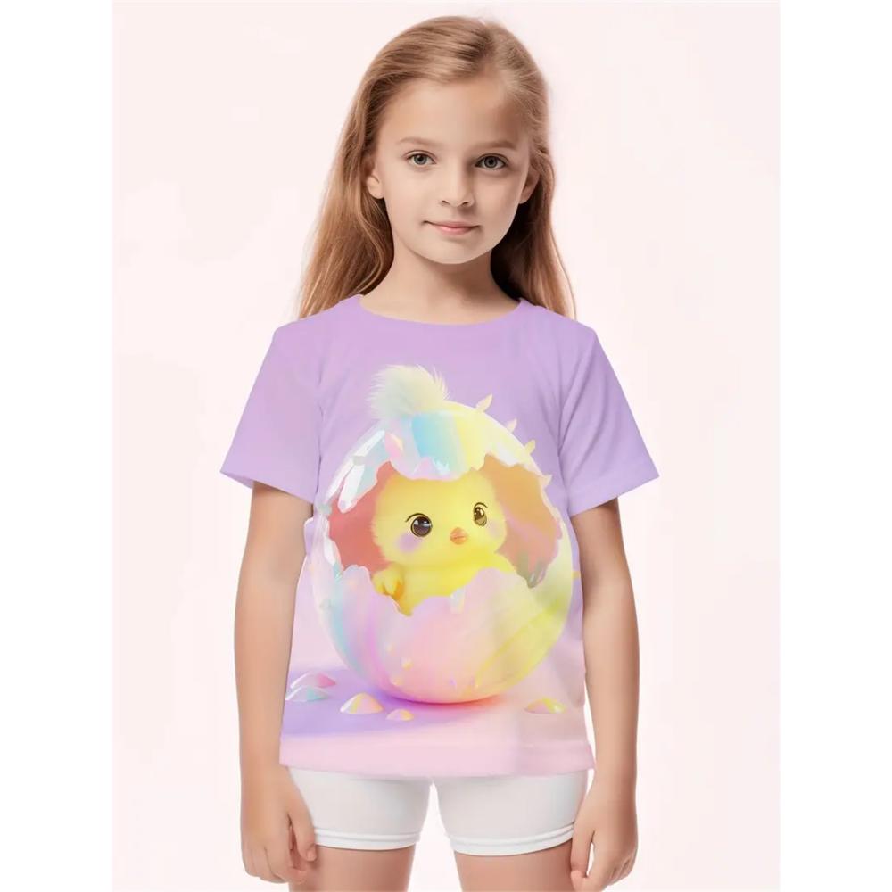 2025 Одежда для девочек Модные повседневные футболки с 3D-принтом Милые индивидуальные повседневные футболки для девочек Летняя футболка с короткими рукавами