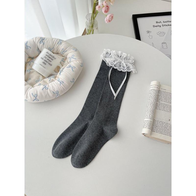 Lolita Princess Stockings, Lace Trim Stockings, Calf Stockings, Cute Girls, Summer Bow Stockings, Long Stockings, Pile Stockings