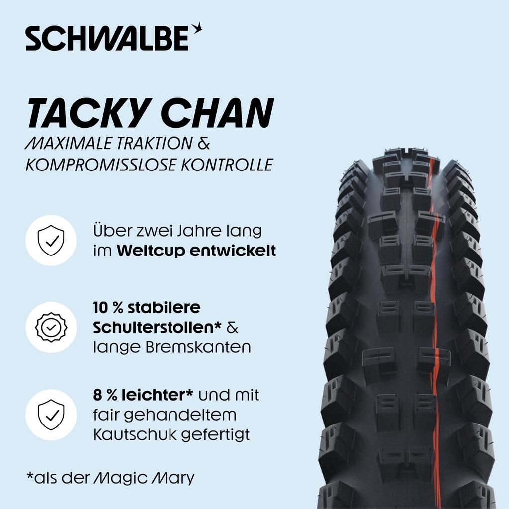 Schwalbe Tacky Chan Ultra Soft Compound Super Downhill MTB Tires for Downhill and DH 27.5x2.40