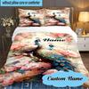 Custom Name Peacock Flowers Romance Bedding Set 3pcs, Bedding Set Including 1pc Duvet Cover And 2pcs Pillowcases for Bedroom, Dormitory Gift