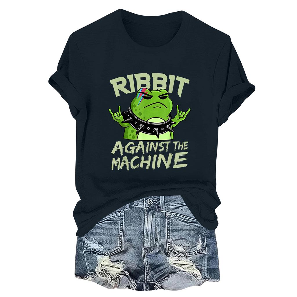 Женская модная повседневная футболка-пуловер с принтом, круглым вырезом и короткими рукавами