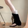 Универсальное нишевое дизайнерское чувство моды носок крутые ботинки женские летние новые на шнуровке толстый каблук тонкие сандалии