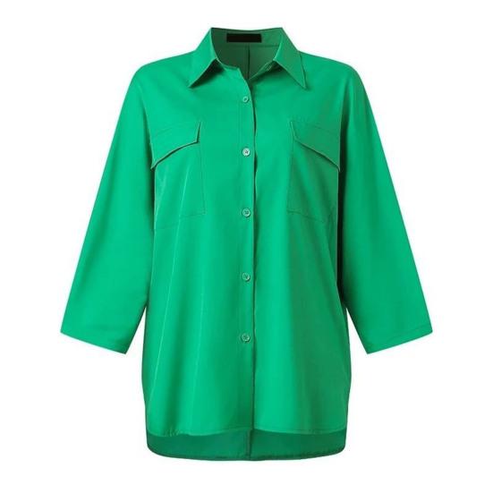 Женский комплект из хлопка и льна из двух предметов: рубашка на пуговицах с рукавом 3/4 и брюки с широкими штанинами и разрезом. Повседневный свободный домашний костюм.